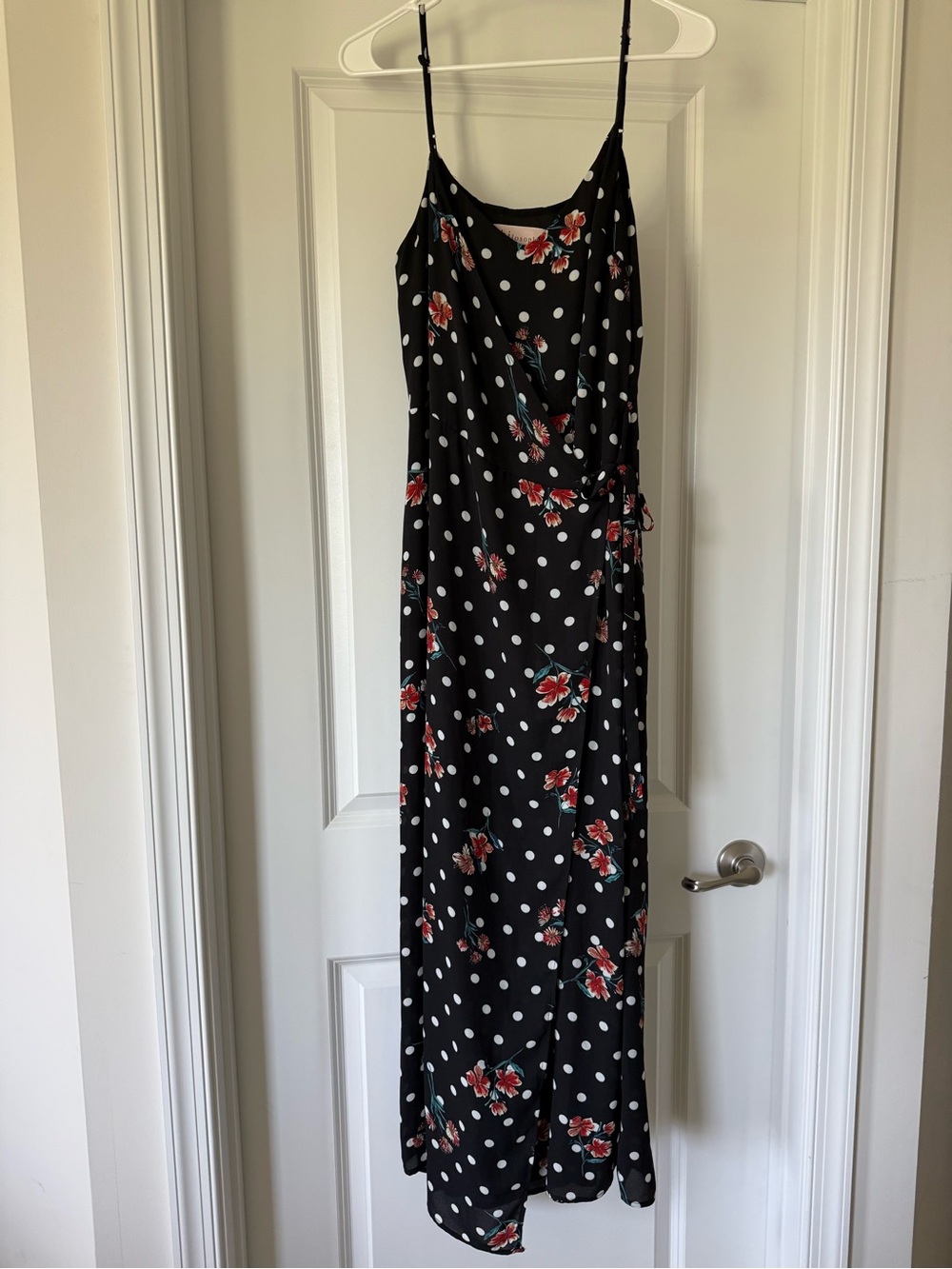Philosophy Black Polka Dot Maxi Dress with Red Floral Print